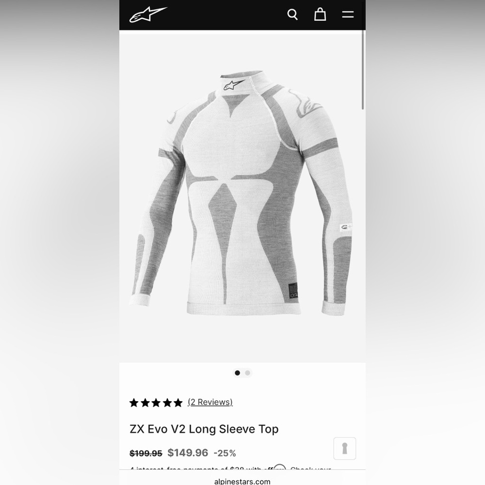 Alpinestars ZX Evo V2 Long Sleeve Top XS FR Motor-cross underwear